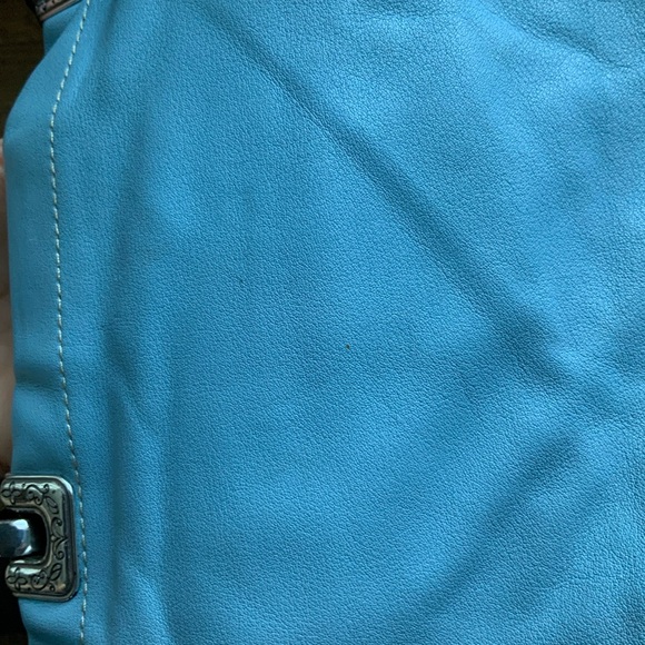 Vintage BRIGHTON Blue Smooth Leather Heart Stitched Small Tote Purse Romantic - Picture 14 of 16